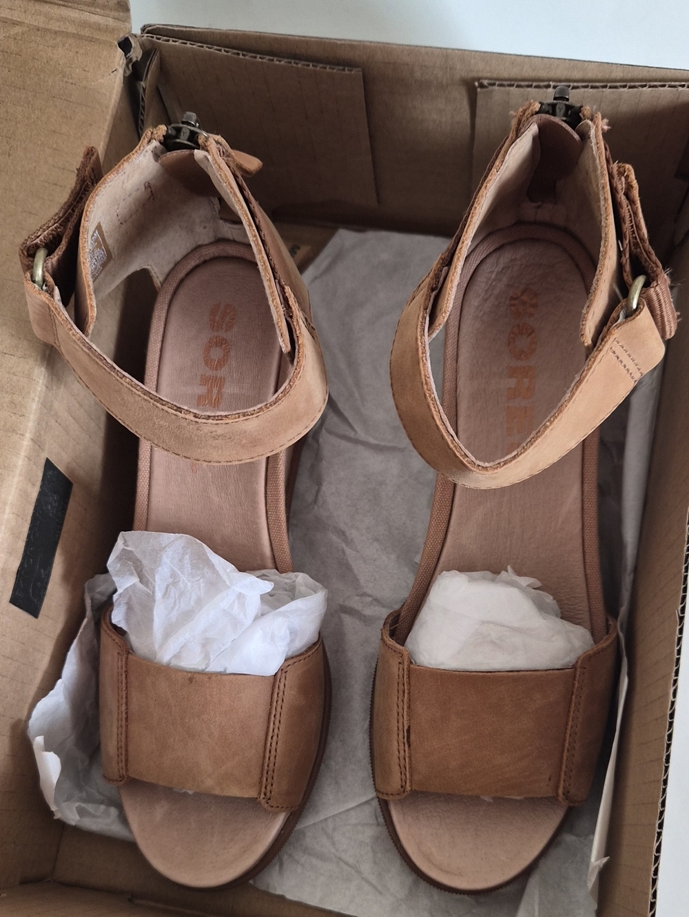 Sorel Tan Leather Ankle-Strap Sandals